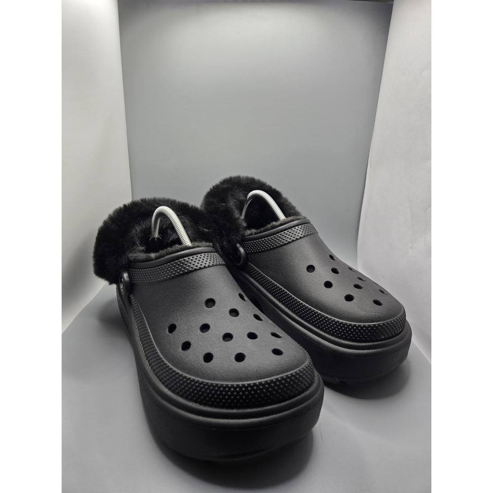 Crocs Classic Mammoth Luxe‎ Radiant Clog Black Fur Lined Platform Men 8 Women 10